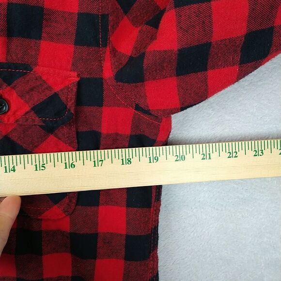 Boston Traders Flannel Shirt Jacket Women's Small Red Buffalo Plaid Sherpa Hood - Picture 6 of 9